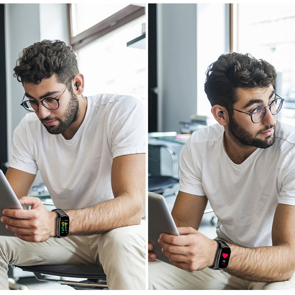 New Design M1 AI Smart Watch Bluetooth Headphone Heart Rate  Monitor Smart Wristband Long Time Standby Fitness Bracelet Fitness new style.The watch is distinctive .Magnetic charging. Fitness