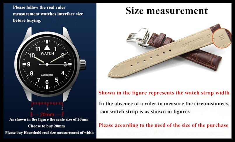 Watch bands Genuine Leather Watch Band Stainless Steel Buckle Clasp watch band leather strap 12,14, 16,18,20,22,24mm