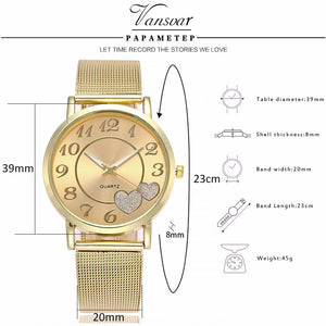 Dropshipping Women Silver & Gold Mesh Love Heart Dial Wristwatches Fashion Casual Women's Steel Quartz Watches Relogio Feminino