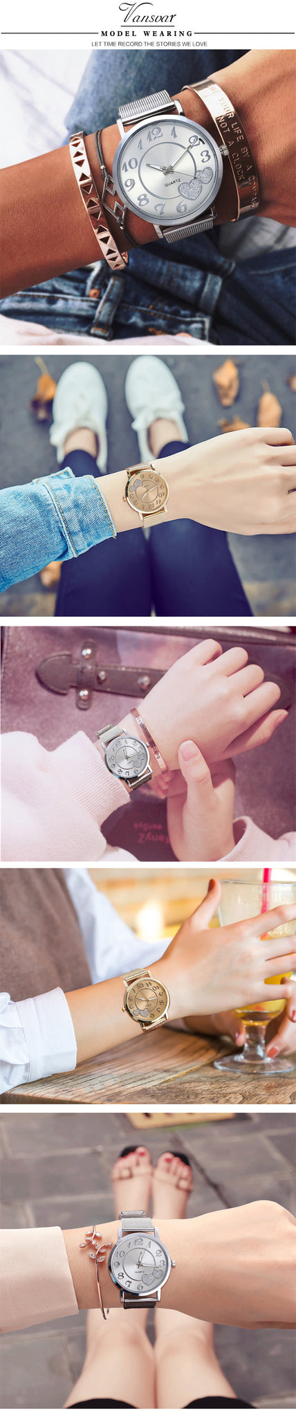 Dropshipping Women Silver & Gold Mesh Love Heart Dial Wristwatches Fashion Casual Women's Steel Quartz Watches Relogio Feminino