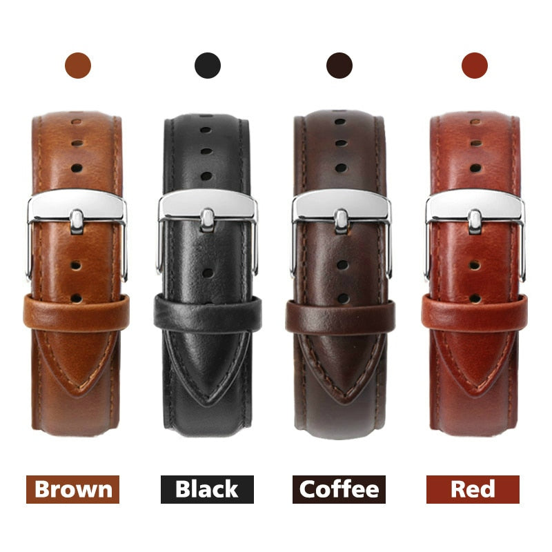 Leather Watchband Men Women Watch Band 22mm 20mm 18mm 16mm 14mm 12mm Wrist Watch Strap On Belt Watchbands Bracelet Metal Buckle