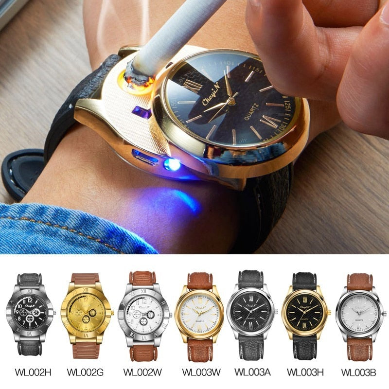 Military USB Charging Lighter Watch Flameless Windproof Cigarette Lighters Rechargeable Electronic light beam TOP Sports Men Watches No Gas 45 carrera watches