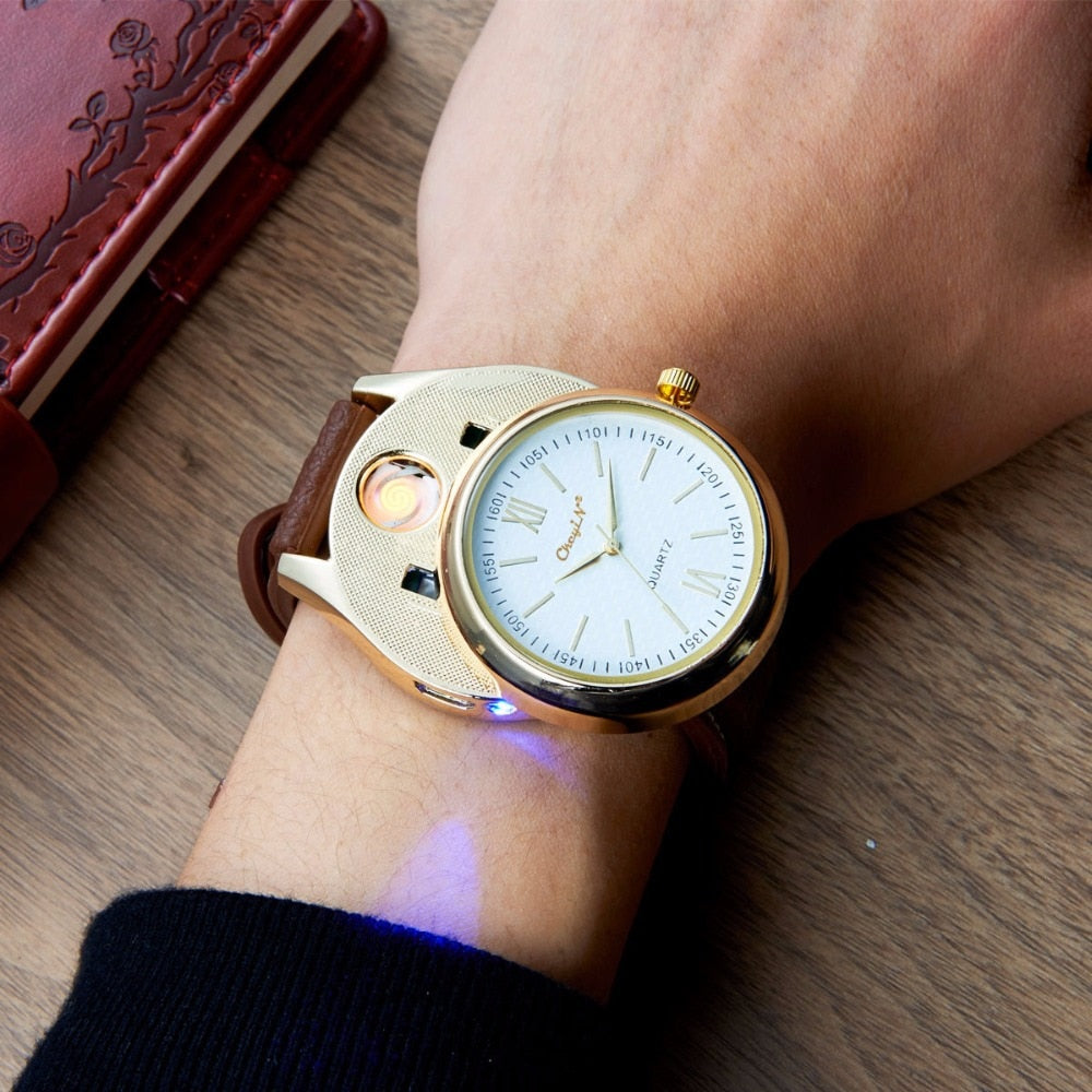 Military USB Charging Lighter Watch Flameless Windproof Cigarette Lighters Rechargeable Electronic light beam TOP Sports Men Watches No Gas 45 carrera watches