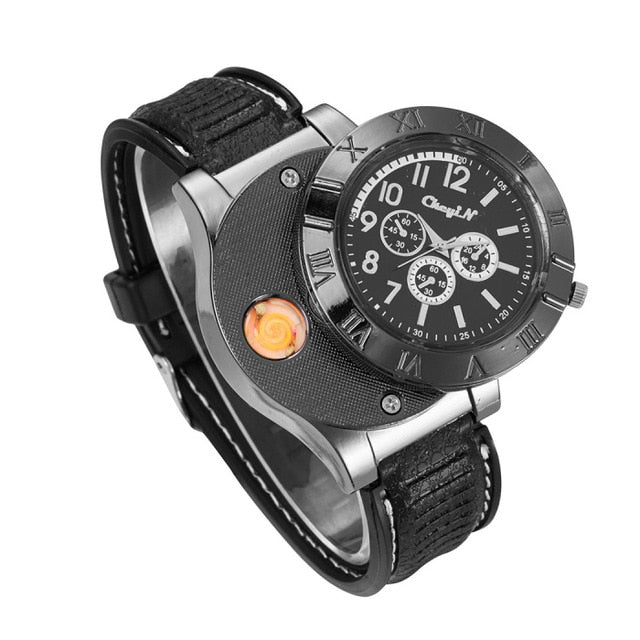 Military USB Charging Lighter Watch Flameless Windproof Cigarette Lighters Rechargeable Electronic light beam TOP Sports Men Watches No Gas 45 carrera watches