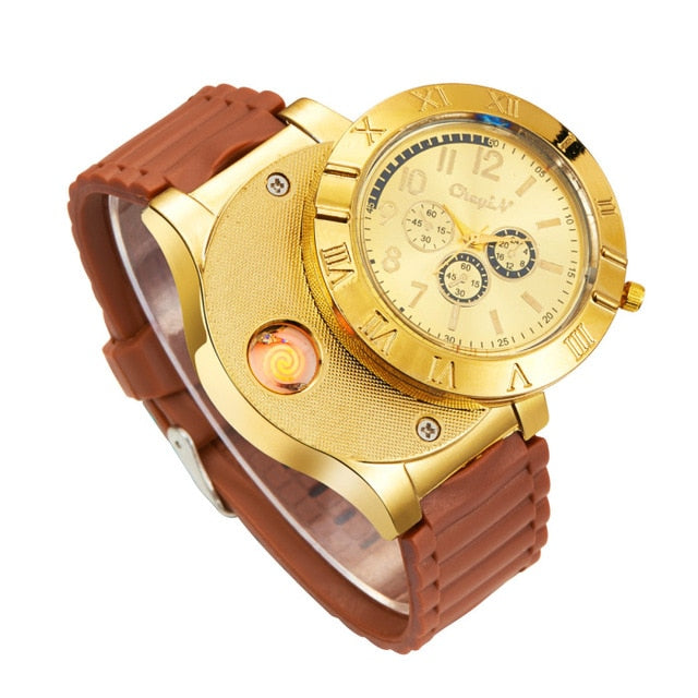 Military USB Charging Lighter Watch Flameless Windproof Cigarette Lighters Rechargeable Electronic light beam TOP Sports Men Watches No Gas 45 carrera watches