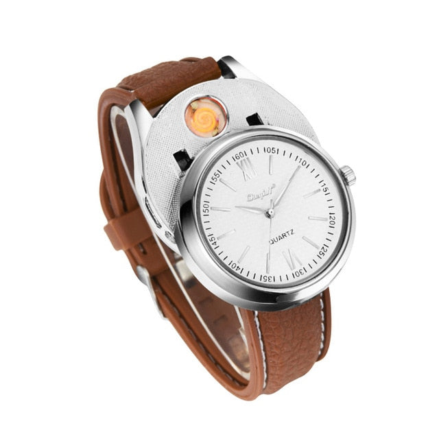 Military USB Charging Lighter Watch Flameless Windproof Cigarette Lighters Rechargeable Electronic light beam TOP Sports Men Watches No Gas 45 carrera watches