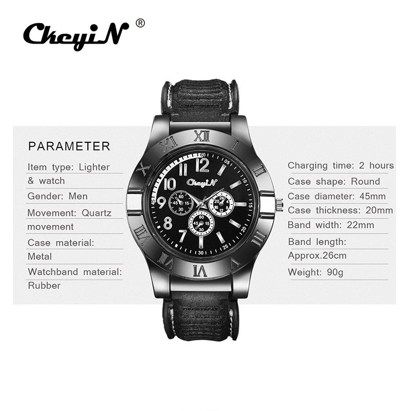 Military USB Charging Lighter Watch Flameless Windproof Cigarette Lighters Rechargeable Electronic light beam TOP Sports Men Watches No Gas 45 carrera watches