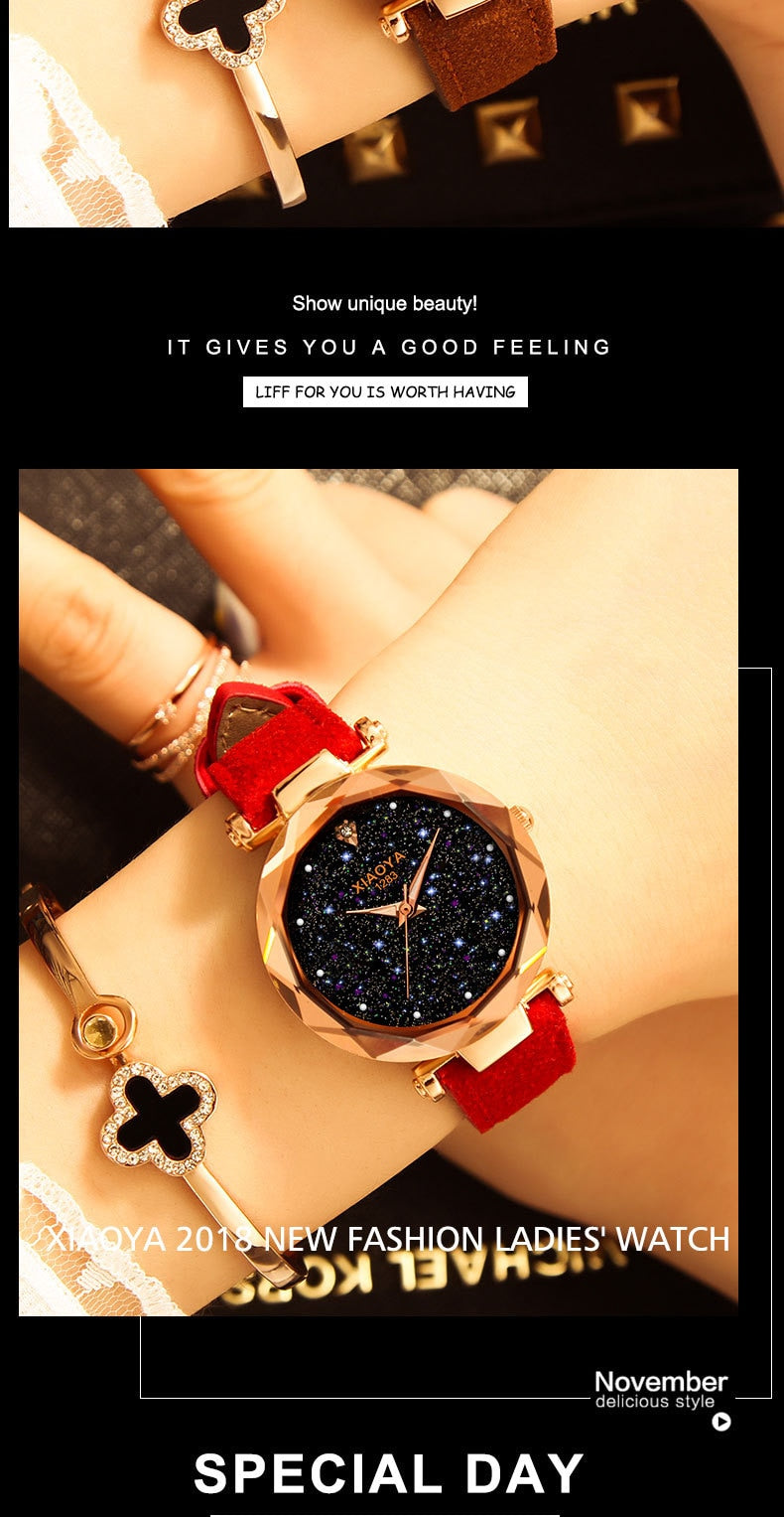 Ladies Watch  New Casual Fashion Quartz Watch Starry Sky Multicolor Leather Wristwatch Simple Designer watches  Women Clock GOOD