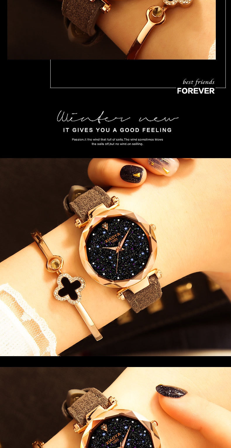 Ladies Watch  New Casual Fashion Quartz Watch Starry Sky Multicolor Leather Wristwatch Simple Designer watches  Women Clock GOOD