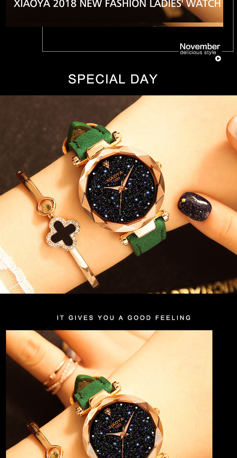 Ladies Watch  New Casual Fashion Quartz Watch Starry Sky Multicolor Leather Wristwatch Simple Designer watches  Women Clock GOOD