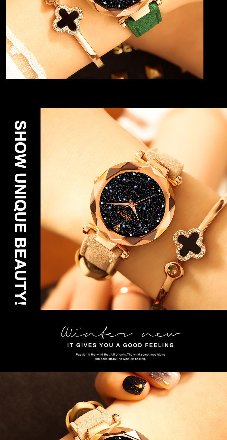 Ladies Watch  New Casual Fashion Quartz Watch Starry Sky Multicolor Leather Wristwatch Simple Designer watches  Women Clock GOOD