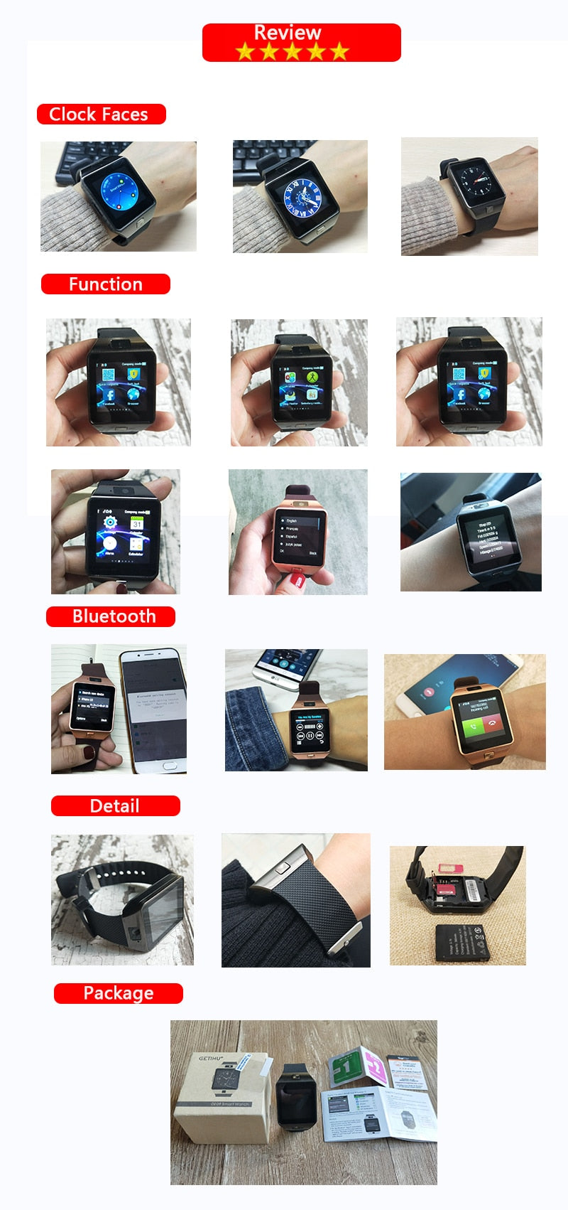 GETIHU DZ09  Smart watch Digital Men Watch Apple iPhone in Samsung Android Mobile Phone Bluetooth SIM TF Card Camera