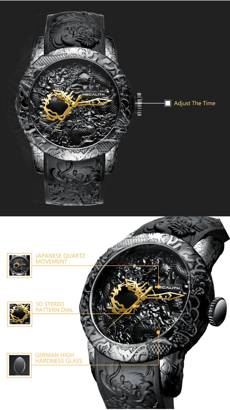 Brand Rose Gold MEGALITH Waterproof Watch Big Dial Sport Watches Men watches prices Top Luxury Brand Clock watches online