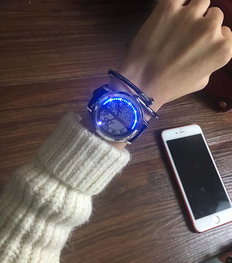Creative Personality Minimalist Leather Normal Waterproof LED Watch Men And Women Couple Watch Smart Electronics Casual Watches