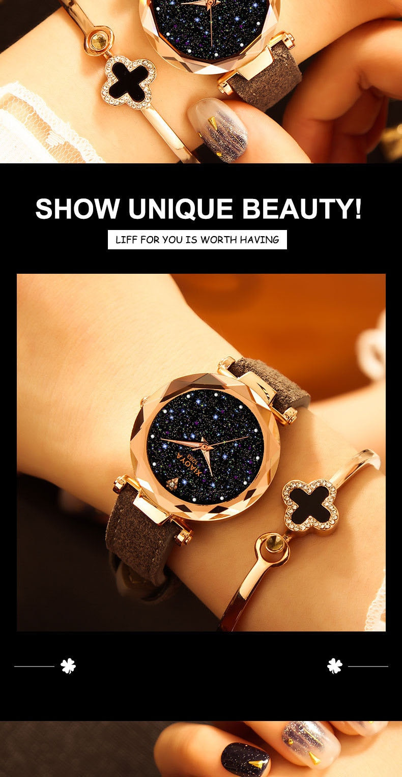 Ladies Watch  New Casual Fashion Quartz Watch Starry Sky Multicolor Leather Wristwatch Simple Designer watches  Women Clock GOOD