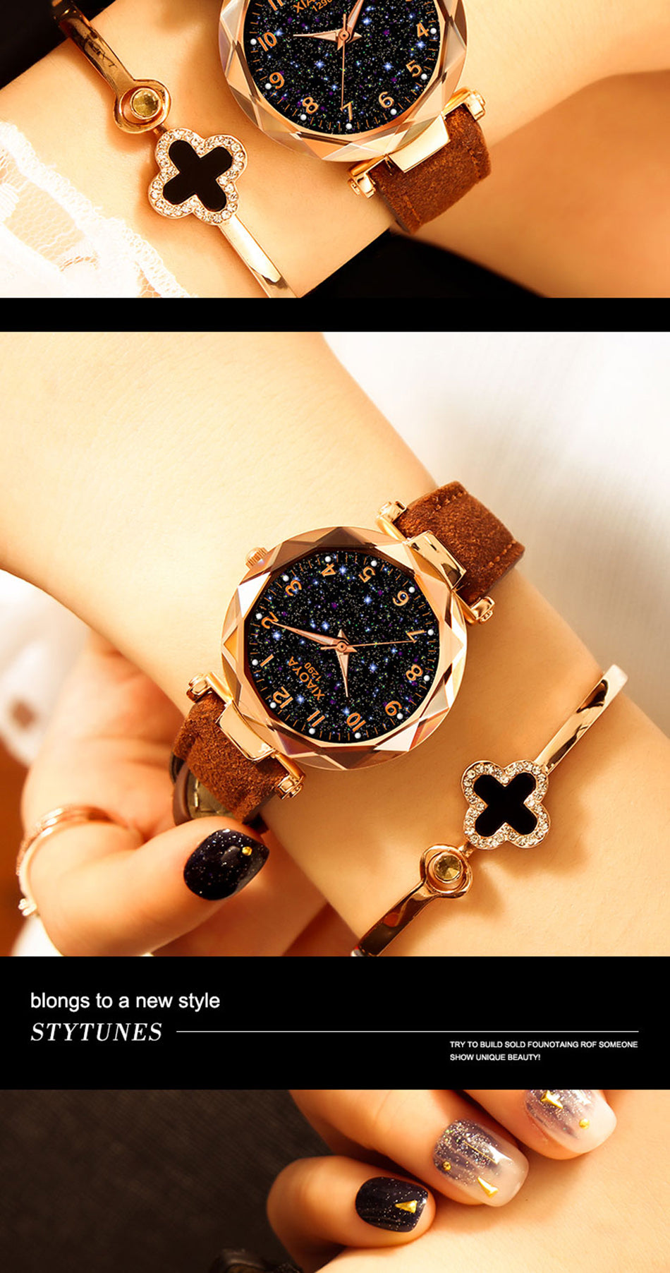 Fashion Women Watches 2019 Best Sell Star Sky Dial Clock Luxury Rose Gold Women's Bracelet Quartz Wrist Watches New Dropshipping