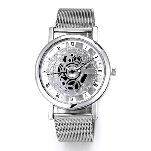 Fashion watch men Skeleton Watch Men Stainless Steel Mesh Band Quartz Wristwatch Clock Relojes Mujer Reloj Hombre dropshipping